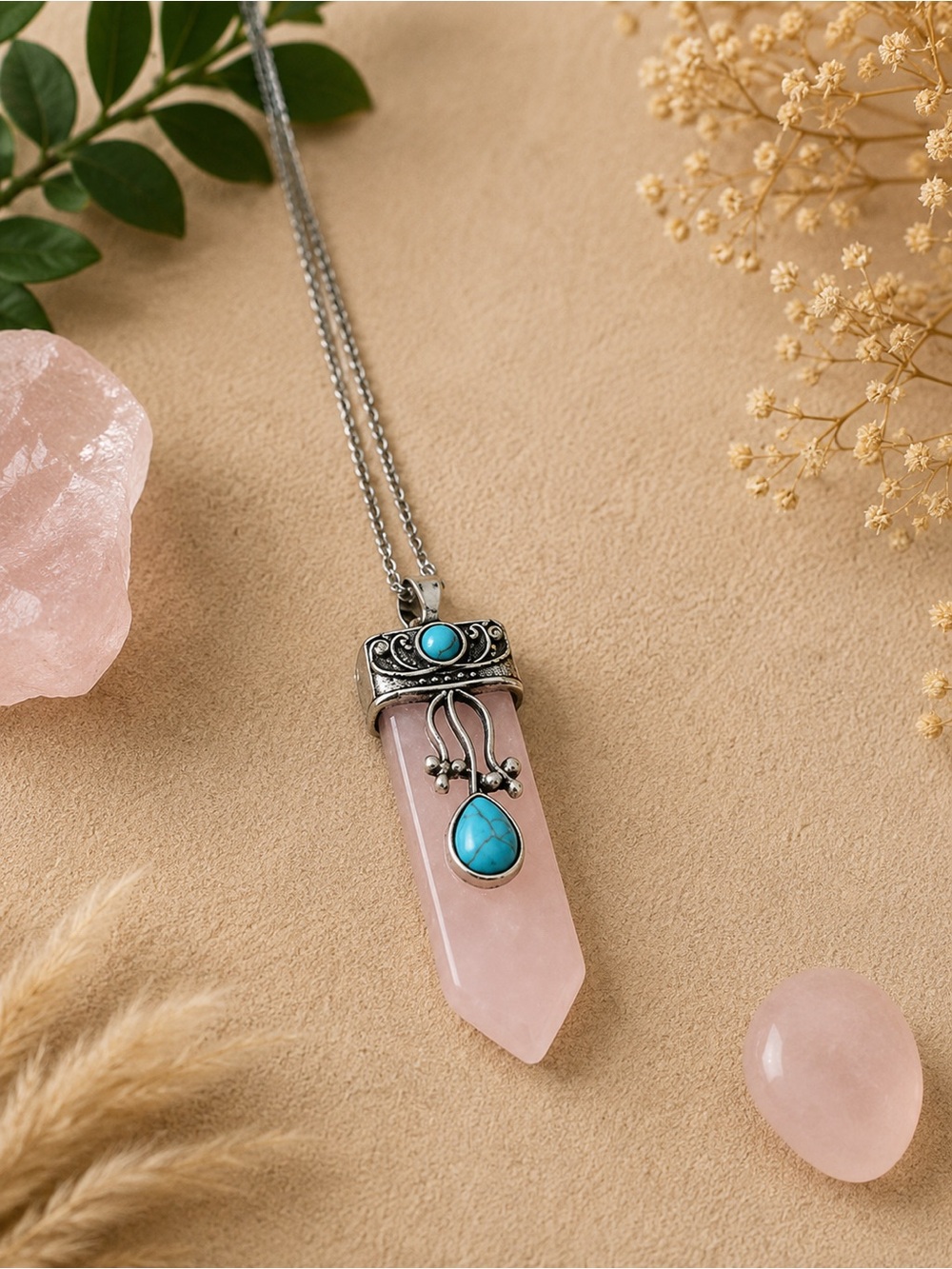 Natural rose quartz necklace
